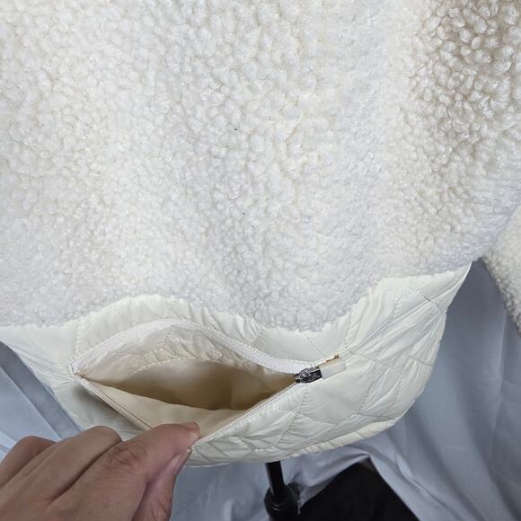 JoyLab Cream Sherpa Zip Up Hoodie Women’s Medium Quilted Hood Cozy Fleece Jacket - Picture 5 of 9